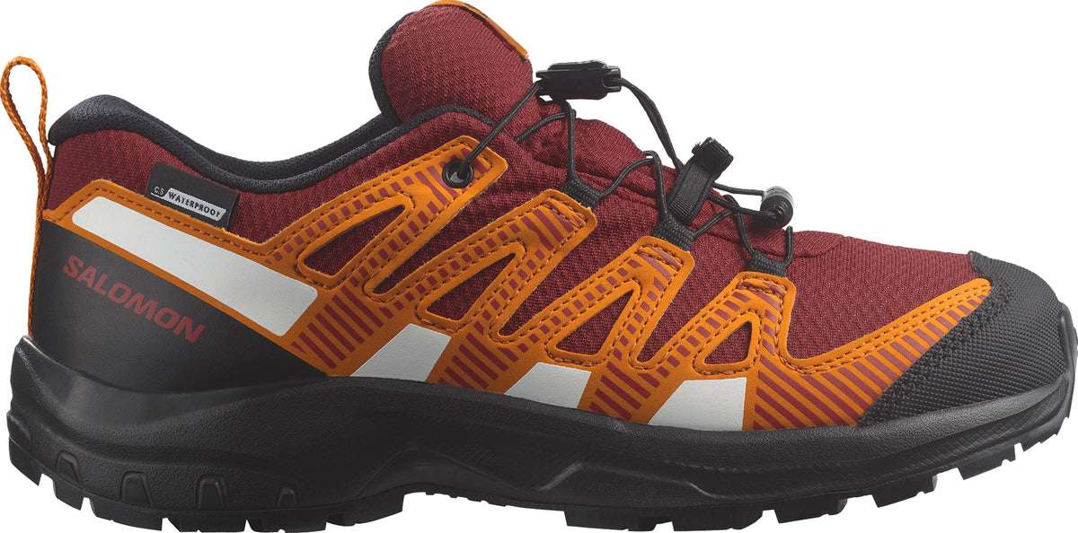 Salomon XA Pro V8 CS Waterproof Trail Running Shoes - Kids 7 Red Dahlia - Black - Orange Pepper