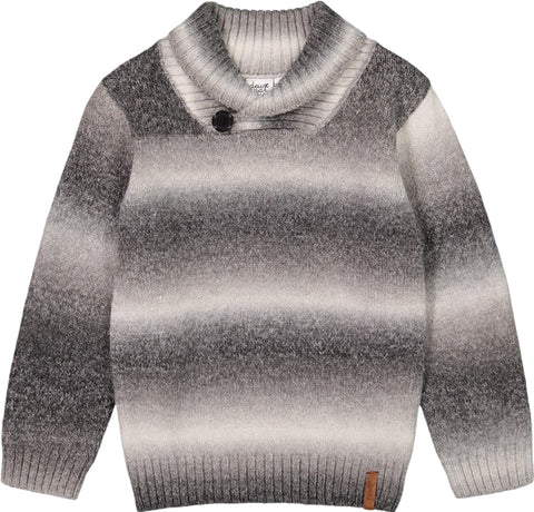 Deux par Deux Grey Gradient Knitted Sweater with Shawl Collar - Big Boys