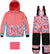 Deux par Deux Solid with Snap Pockets Two Piece Snowsuit - Big Girl - Colorblock Coral - Air Blue - Printed Marble