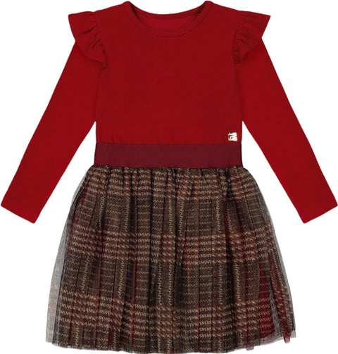 Deux par Deux Long Sleeve Dress with Glittering Tulle Skirt - Little Girl