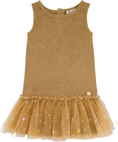 Deux par Deux Bi-Material Sleeveless Dress with Frill - Little Girl