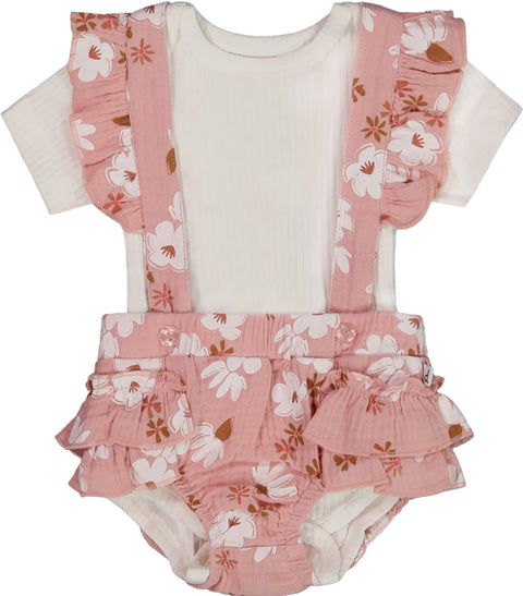 Deux par Deux Printed Muslin Shortall and Organic Cotton Bodysuit Set - Baby Girl