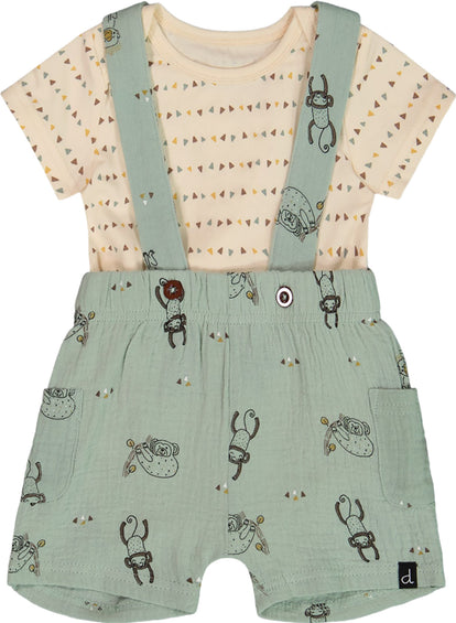 Deux par Deux Printed Muslin Shortall and Organic Cotton Onesie Set - Baby Boy