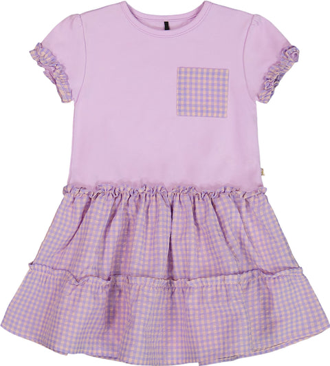 Deux par Deux Bi-Material Dress with Ruffle Gingham Skirt - Little Girl