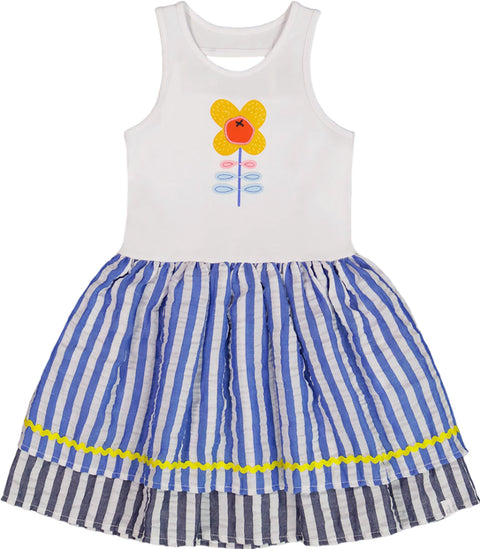 Deux par Deux Bi-Material Cotton and Seersucker Dress - Little Girl