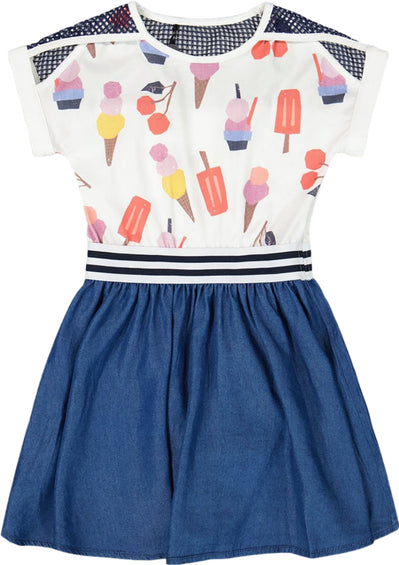 Deux par Deux Bi-Material Organic Cotton and Chambray Dress - Big Girl