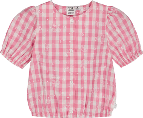 Deux par Deux Puff Sleeve Checks Top - Little Girl 