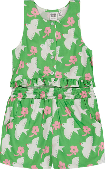 Deux par Deux Printed Romper with Frills - Big Girl