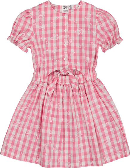 Deux par Deux Puff Sleeve Vichy Dress with Waist Tie - Big Girl 