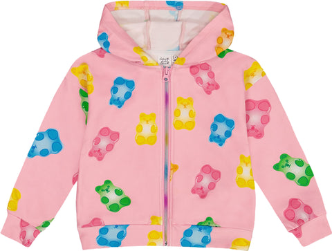 Deux par Deux Printed Multicolor French Terry Hoodie Cardigan - Little Girl 