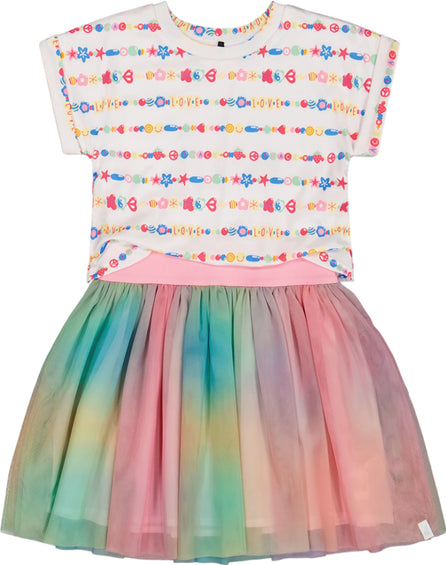 Deux par Deux Bi-Material Dress with Mesh Skirt - Little Girl  
