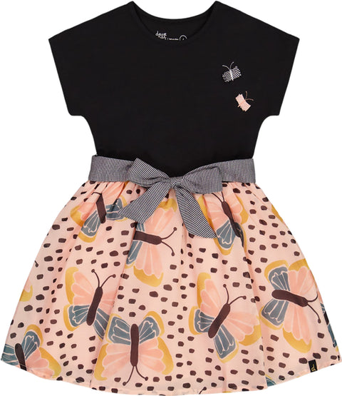 Deux par Deux Bi-Material Dress with Printed Skirt - Little Girl 