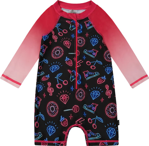 Deux par Deux Printed One-Piece Long Sleeve Rashguard - Little Girl