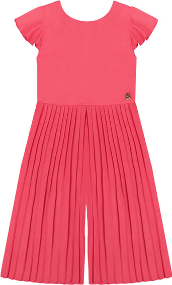 Deux par Deux Bi-Material Pleated Wide Leg Jumpsuit - Little Girl
