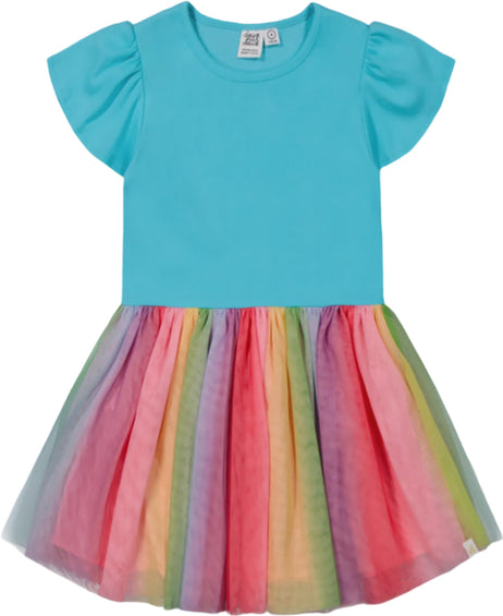 Deux par Deux Bi-Material Dress with Printed Mesh Multicolored Skirt - Big Girl