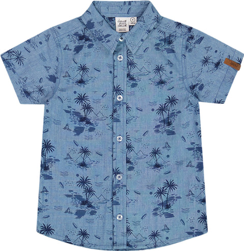 Deux par Deux Printed Chambray Short Sleeve Shirt - Little Boy