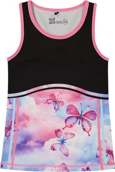 Deux par Deux Butterflies Printed Colorblock Athletic Tank Top - Little Girl