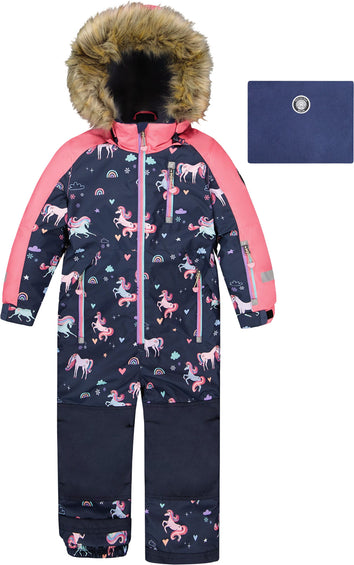 Deux par Deux Navy Flower Print Play One-Piece Snowsuit - Big Girl