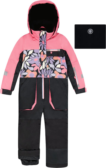 Deux par Deux Black Retro Flower Print Play One-Piece Snowsuit - Little Girl