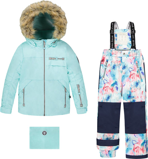 Deux par Deux Blue Flower Print Play Two-Piece Snowsuit - Little Girl