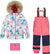 Deux par Deux Blue Flower Print Play Two-Piece Snowsuit - Little Girl - Flash Coral