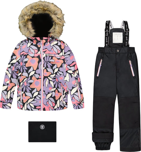 Deux par Deux Allover Print-Black Play Two-Piece Snowsuit - Big Girl