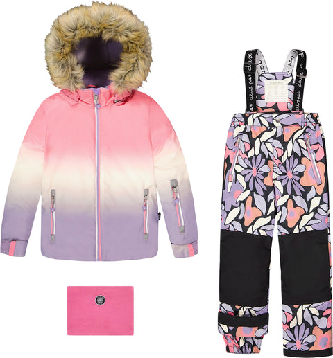 Deux par Deux Black Retro Flower Play Two-Piece Snowsuit - Big Girl