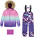 Deux par Deux Black Retro Flower Play Two-Piece Snowsuit - Little Girl - Purple Mountain Print