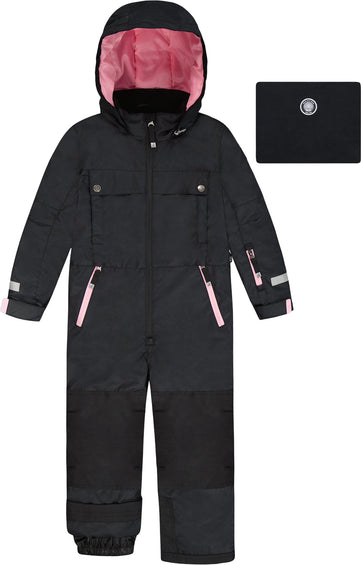 Deux par Deux Black With Pink Teknik One-Piece Snowsuit - Little Girl