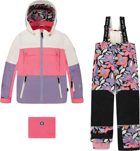 Deux par Deux Black Retro Flower Teknik Two-Piece Snowsuit - Little Girl