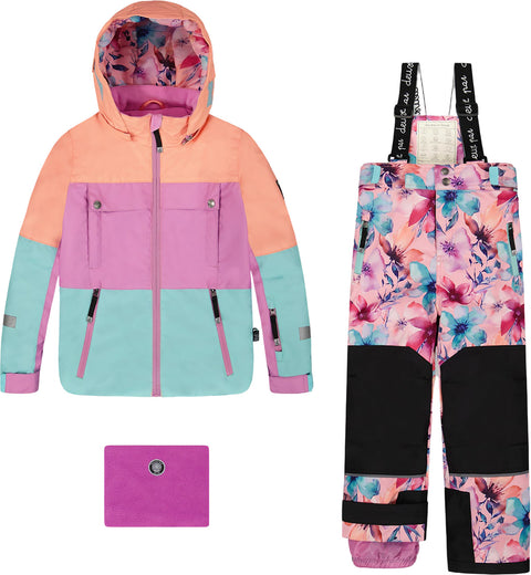 Deux par Deux Black Retro Flower Teknik Two-Piece Snowsuit - Little Girl