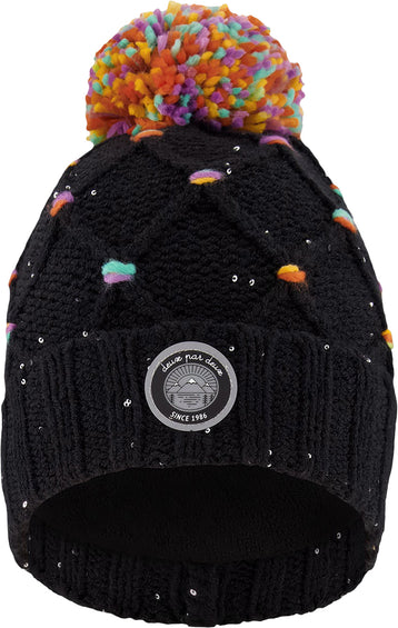 Deux par Deux Lined Knit Pompom Hat with Little Sequins - Little Girl