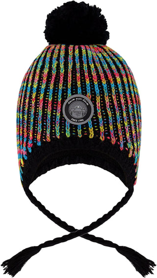 Deux par Deux Black-Multicolor Lined Peruvian Knit Pompom Hat - Little Girl
