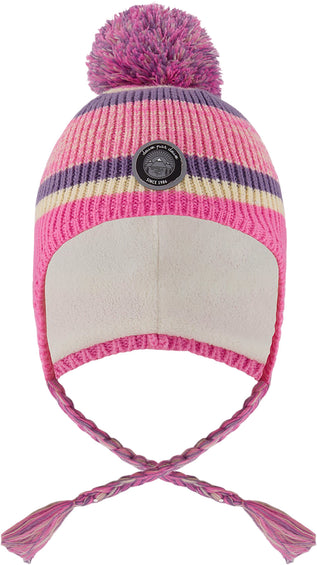 Deux par Deux Pink-Purple Lined Peruvian Knit Pompom Hat - Little Girl