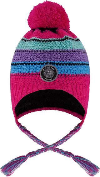 Deux par Deux Pink-Multicolor Lined Peruvian Knit Pompom Hat - Little Girl
