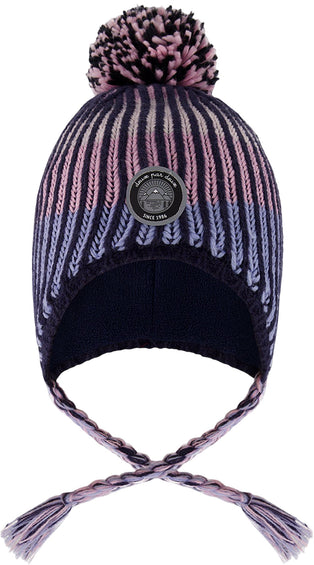 Deux par Deux Black-Purple Lined Peruvian Knit Pompom Hat - Little Girl