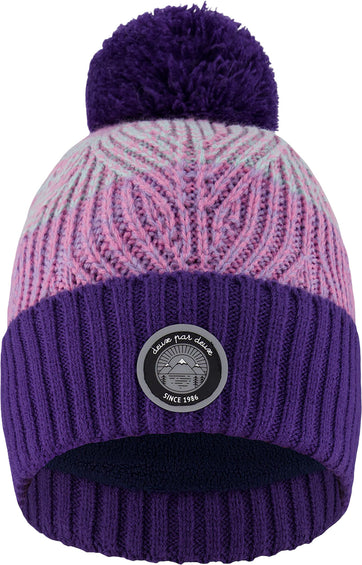 Deux par Deux Purple-Pink Lined Knit Pompom Hat - Little Girl