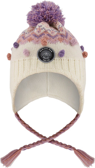 Deux par Deux Off-White-Lilac Lined Peruvian Knit Pompom Hat - Baby Girl