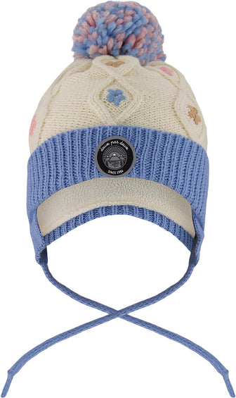 Deux par Deux Off-White-Blue Lined Knit Hat with Ears - Baby Girl