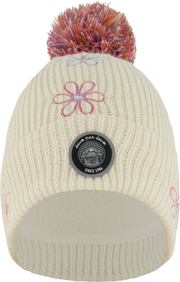 Deux par Deux Off-White-Pink Lined Knit Pompom Hat - Little Girl