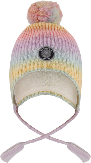 Deux par Deux Multicolor Lined Peruvian Knit Pompom Hat - Little Girl
