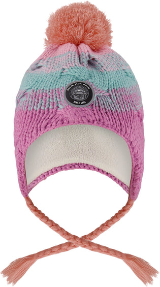 Deux par Deux Pink-Orange-Turquoise Lined Peruvian Knit Pompom Hat - Baby Girl