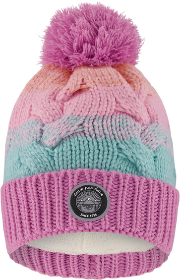 Deux par Deux Pink-Orange-Turquoise Lined Knit Pompom Hat - Little Girl