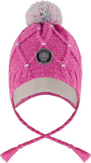 Deux par Deux Pink-Multicolor Lined Peruvian Knit Hat with Pompom - Little Girl