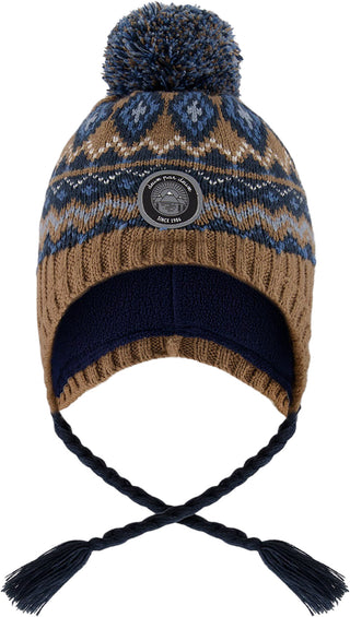 Deux par Deux Taupe-Navy Lined Peruvian Knit Pompom Hat - Little Boy