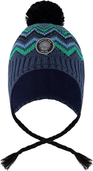 Deux par Deux Blue-Green Lined Peruvian Knit Pompom Hat - Little Boy