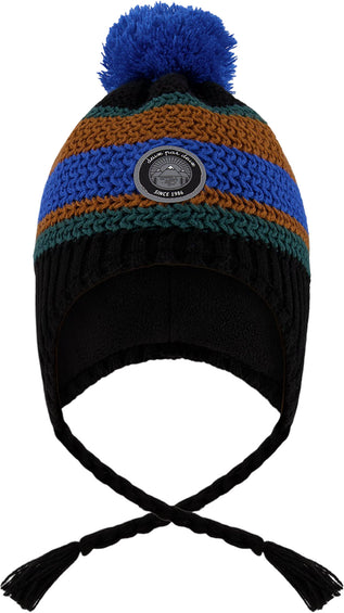 Deux par Deux Black-Blue-Brown Lined Peruvian Knit Pompom Hat - Little Boy