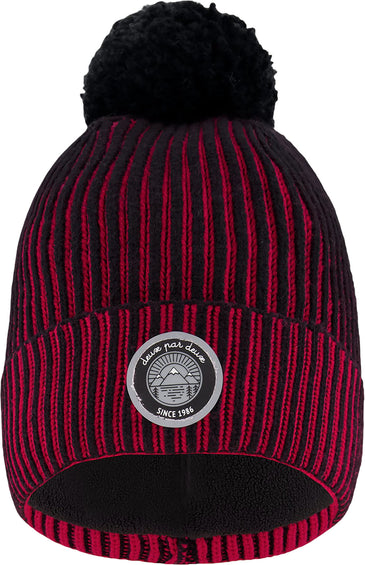 Deux par Deux Red-Black Lined Knit Pompom Hat - Little Boy