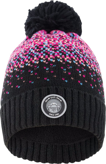 Deux par Deux Black And Pink Lined Knit Pompom Hat - Little Girl