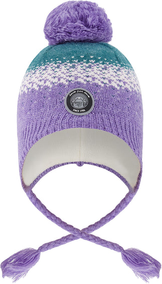 Deux par Deux Lilac And Green Lined Peruvian Knit Hat with Pompom - Little Girl